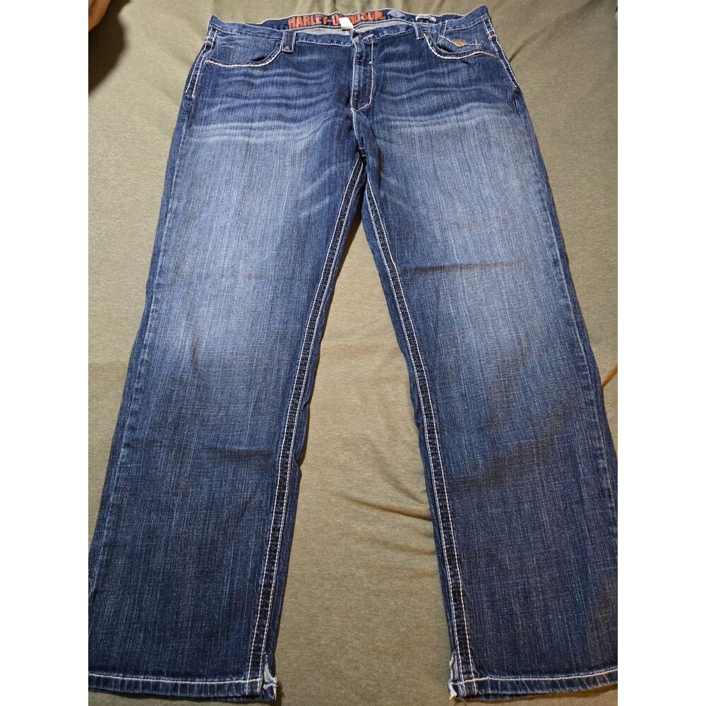 Harley Davidson Mens 44x34 Bootcut Denim Jeans Medium Wash Embroidered Pockets
